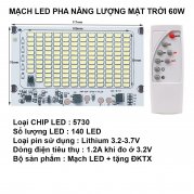 Bộ mạch đèn LED năng lượng mặt trời 60W gồm mạch và remote